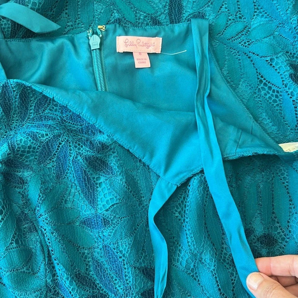 LILLY PULITZER Kayleigh Shift Dress Fern Gallery Lace Tidal Wave Blue Size 8 - Picture 11 of 11